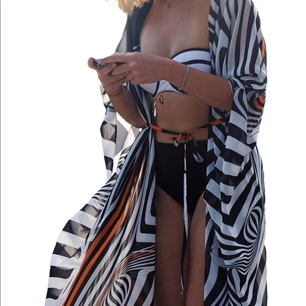 Zebra print kimono boho coverup OS